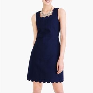 J. Crew Factory Navy Scalloped Edge Sleeveless Cotton Sheath Dress Size 12